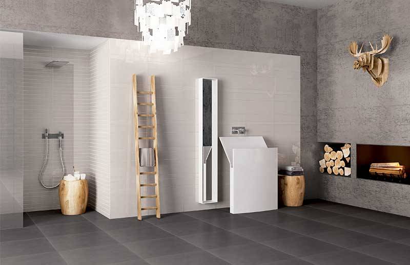 Salle de bain moderne et rustique avec douche intégrée