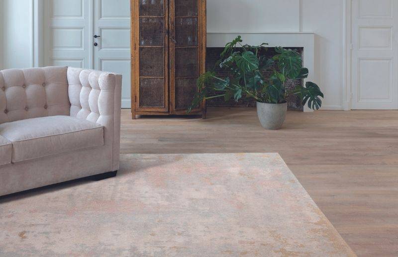 Salon avec carpette de couleur beige style terre