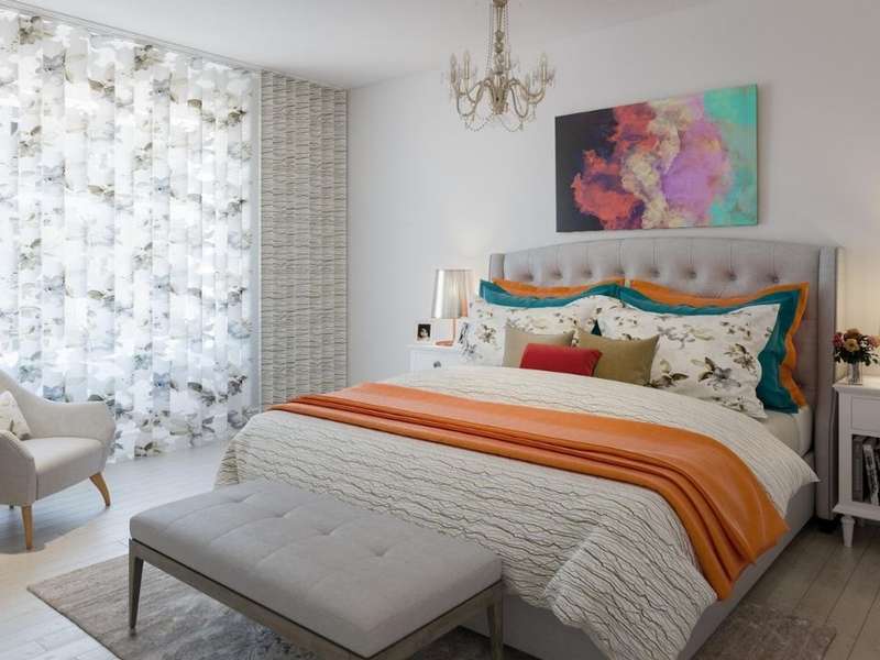 Tissus à confectionner Chambre beige avec des coussins fait à la main
