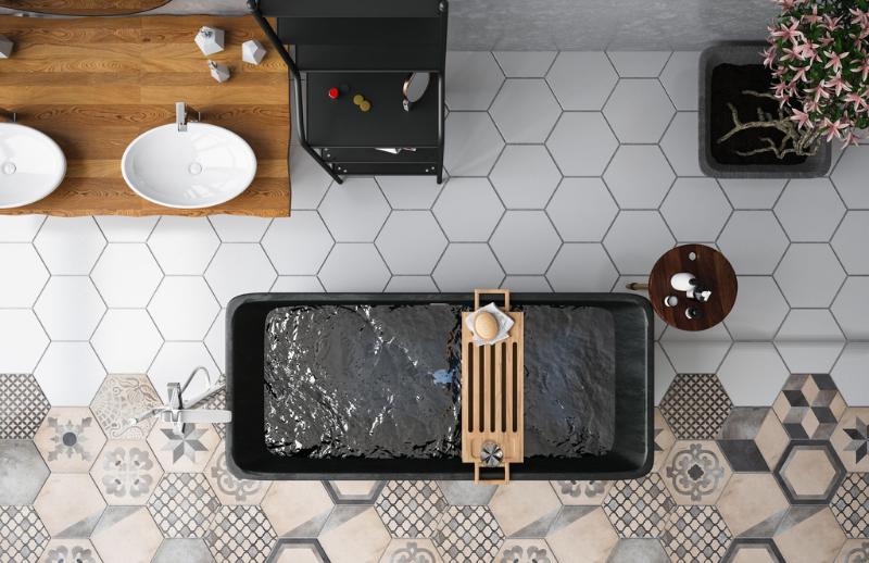 Céramiques pour délimiter une pièce Plancher de céramique avec 2 types de mosaïque